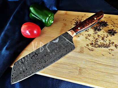 Hand-Forged Damascus Steel Chef Knife with Rosewood Handle & Copper Bolster