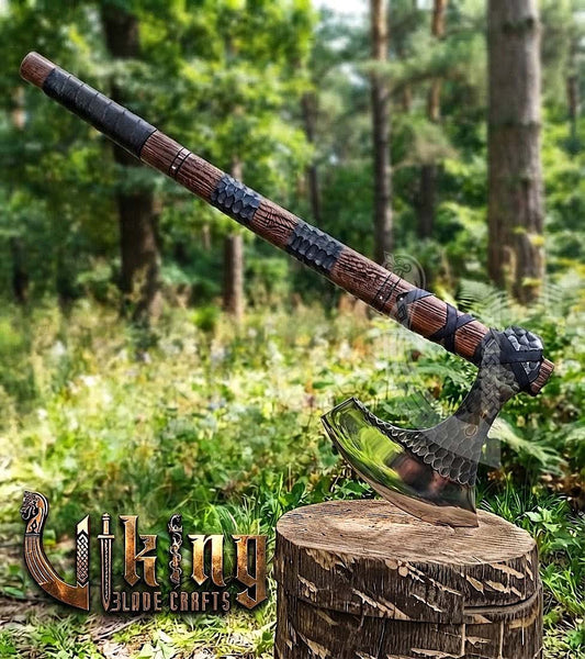 Hand-Forged 36" Viking Battle Axe with Leather Sheath