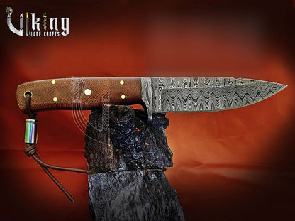 Handmade Damascus Steel Fixed Blade Hunting Knife With Micarta Handle