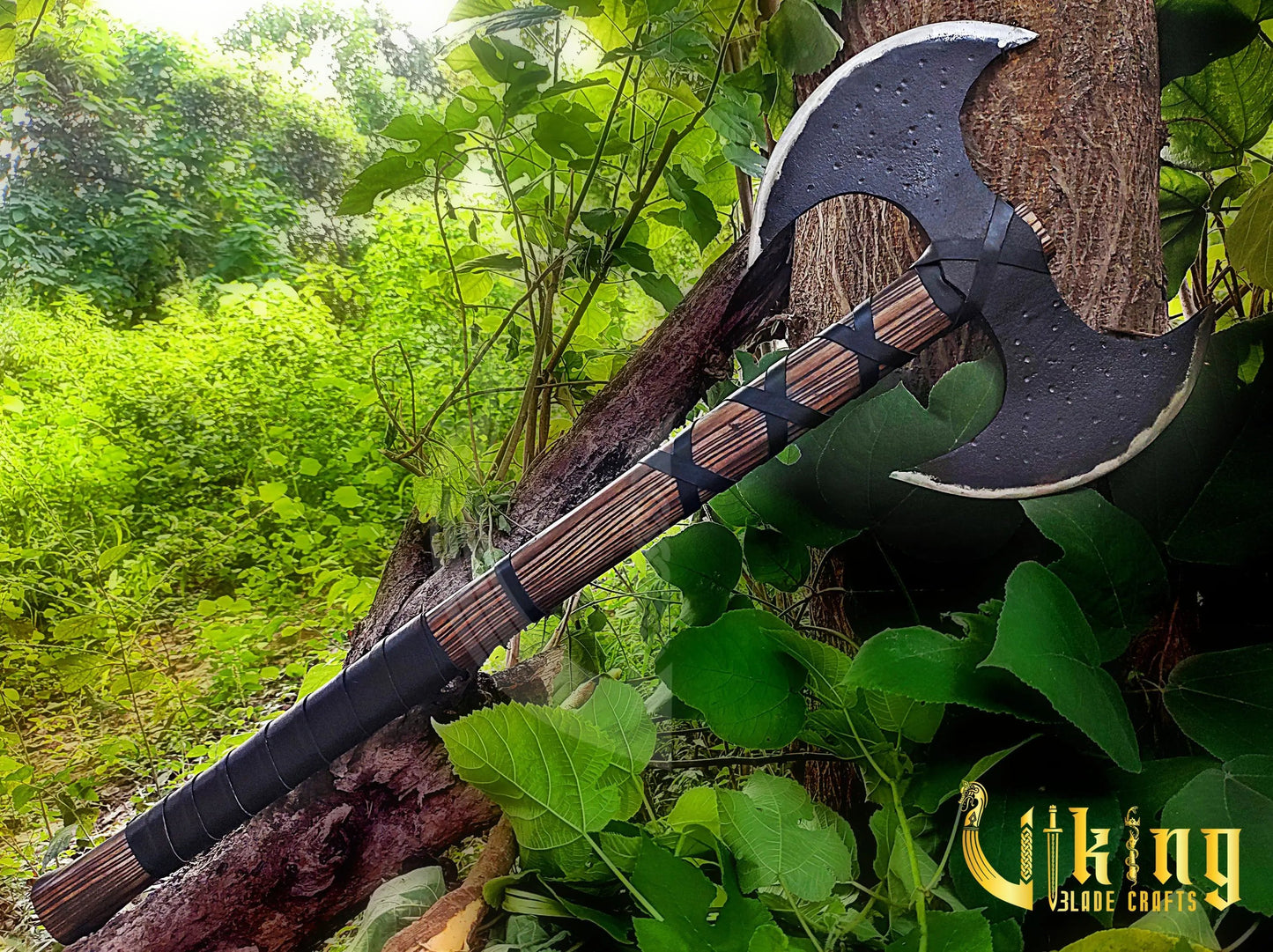 Viking Warrior Set: 33" Double-Headed Axe & Rune-Engraved Valknut Shield Viking_Blade_Crafts