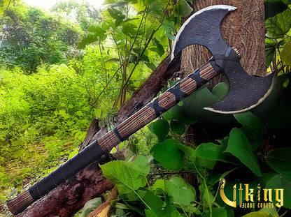 Viking Warrior Set: 33" Double-Headed Axe & Rune-Engraved Valknut Shield Viking_Blade_Crafts
