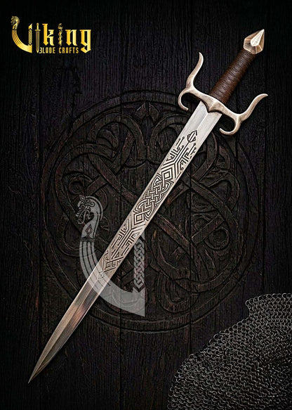 Handmade Medieval Celtic Knot Sword | Steel Fantasy Sword with Leather Grip