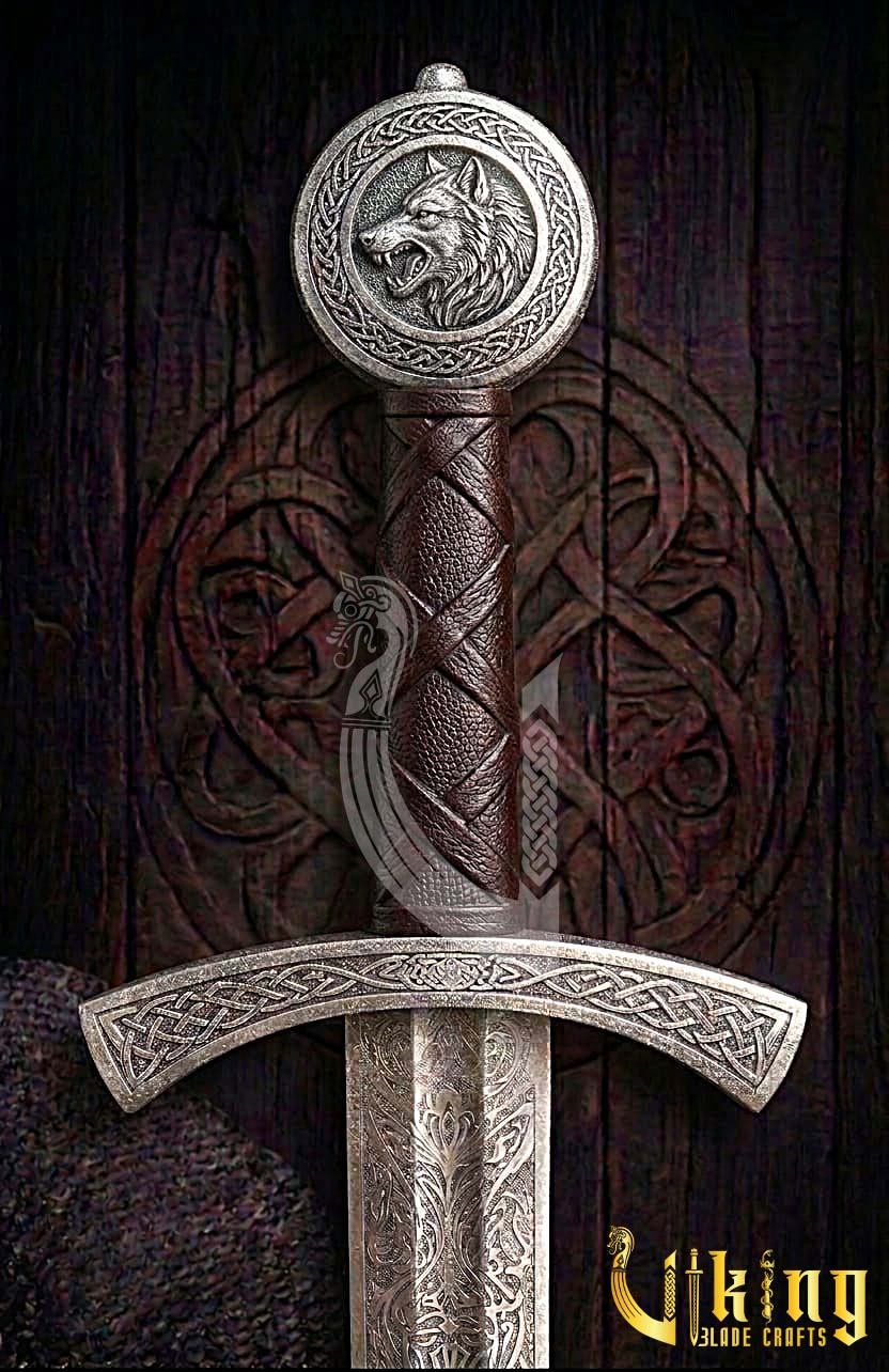 Authentic Norse Wolf Pommel Viking Sword Replica With Leather Scabbard