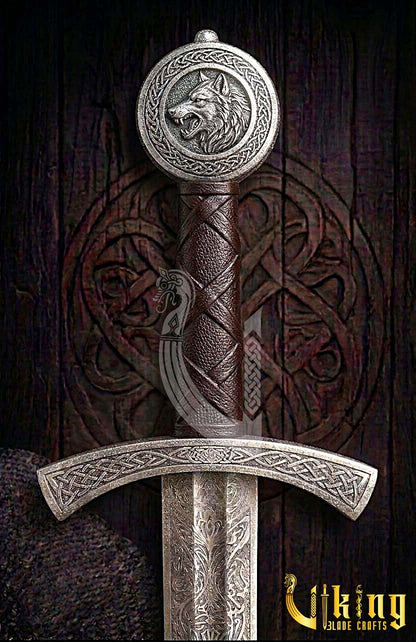 Authentic Norse Wolf Pommel Viking Sword Replica With Leather Scabbard