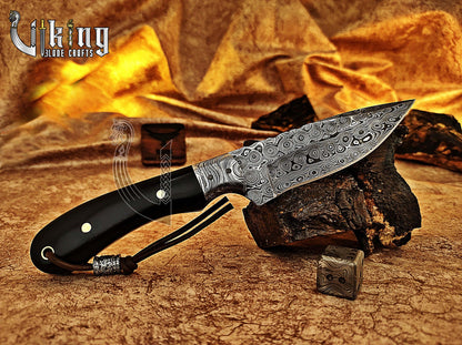 Hand-Forged Damascus Steel Fixed Blade Hunting Knife With Micarta Handle