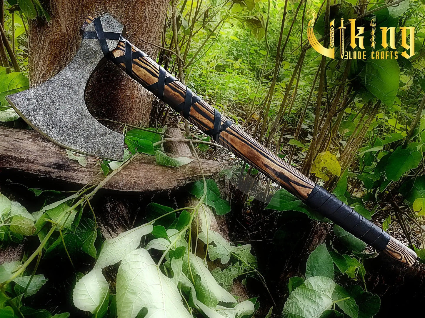 Handmade 36" Long Viking Battle Axe – High Carbon Steel Blade & Carved Raven Shield Viking_Blade_Crafts