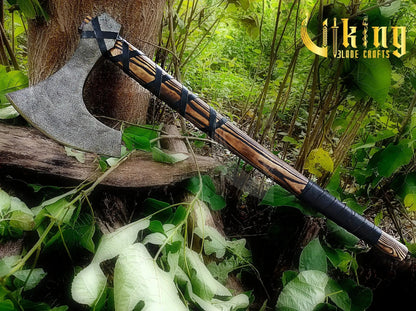 Handmade 36" Long Viking Battle Axe – High Carbon Steel Blade & Carved Raven Shield Viking_Blade_Crafts