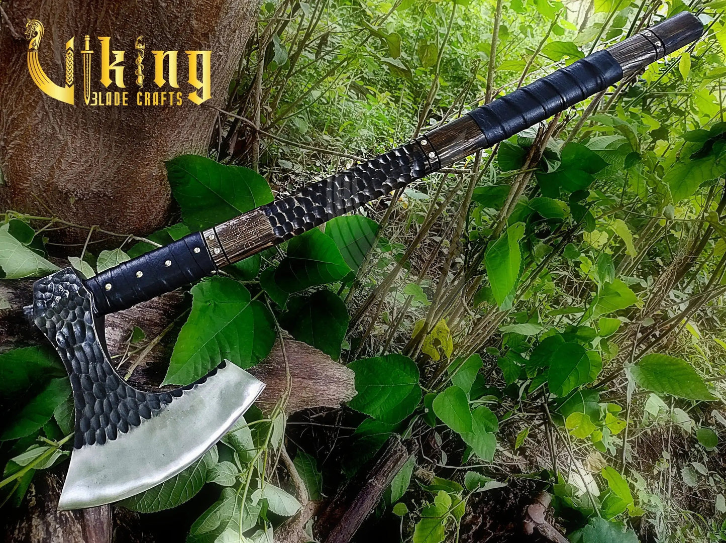 Handmade Vegvisir 36" Long Viking Axe & Carved Raven Shield – Norse Battle Set Viking_Blade_Crafts