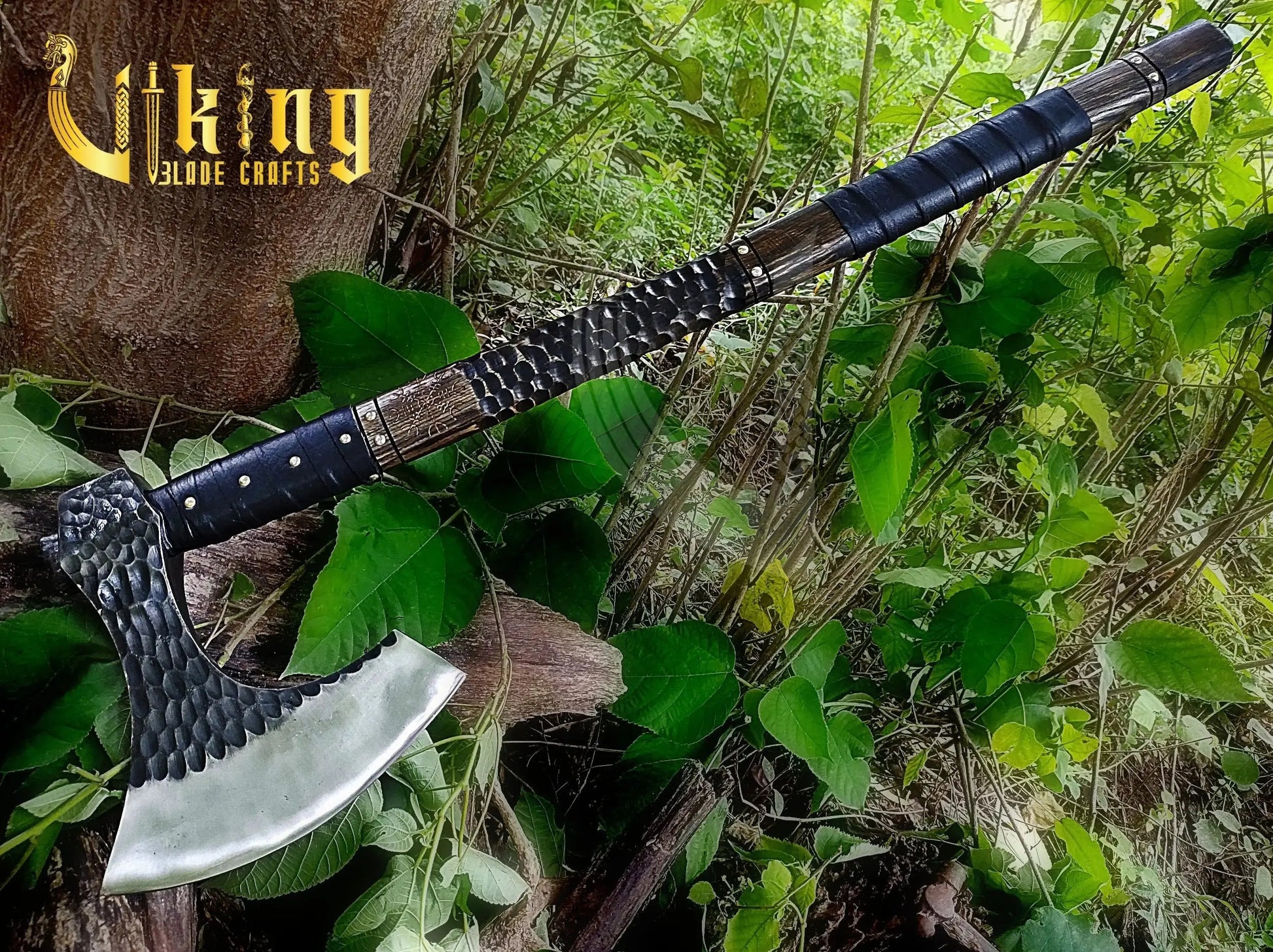 Handmade Vegvisir 36" Long Viking Axe & Carved Raven Shield – Norse Battle Set Viking_Blade_Crafts