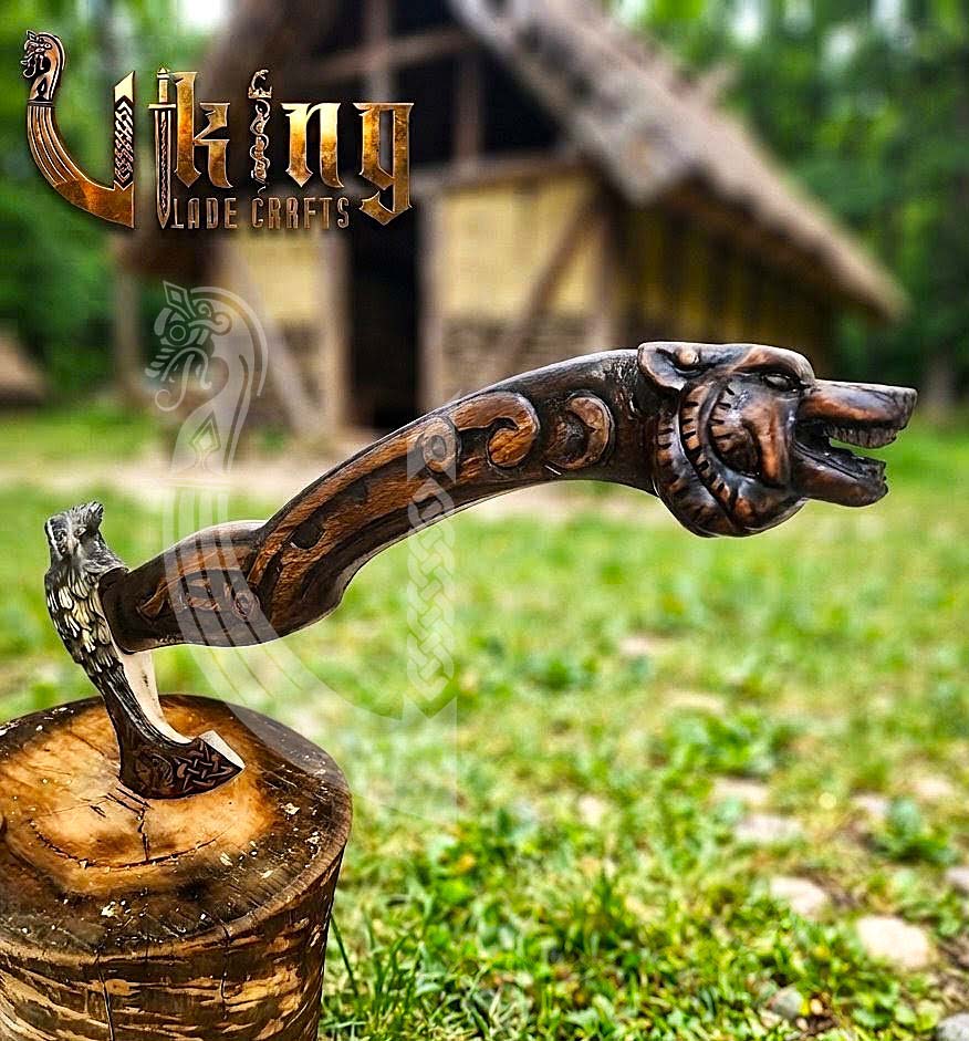 Fenrir Norse Axe | Hand Carved Wolf Handle | Forged Steel