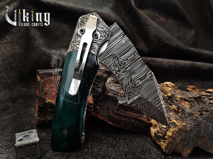 Premium Edition Stained Bone Handle Damascus Steel Folding Pocket Knife