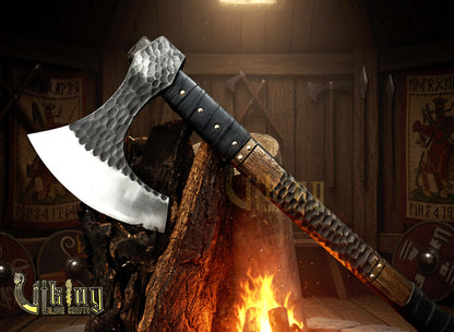 Handmade Vegvisir 36" Viking Axe & Rune-Engraved Valknut – Norse Warrior Axe