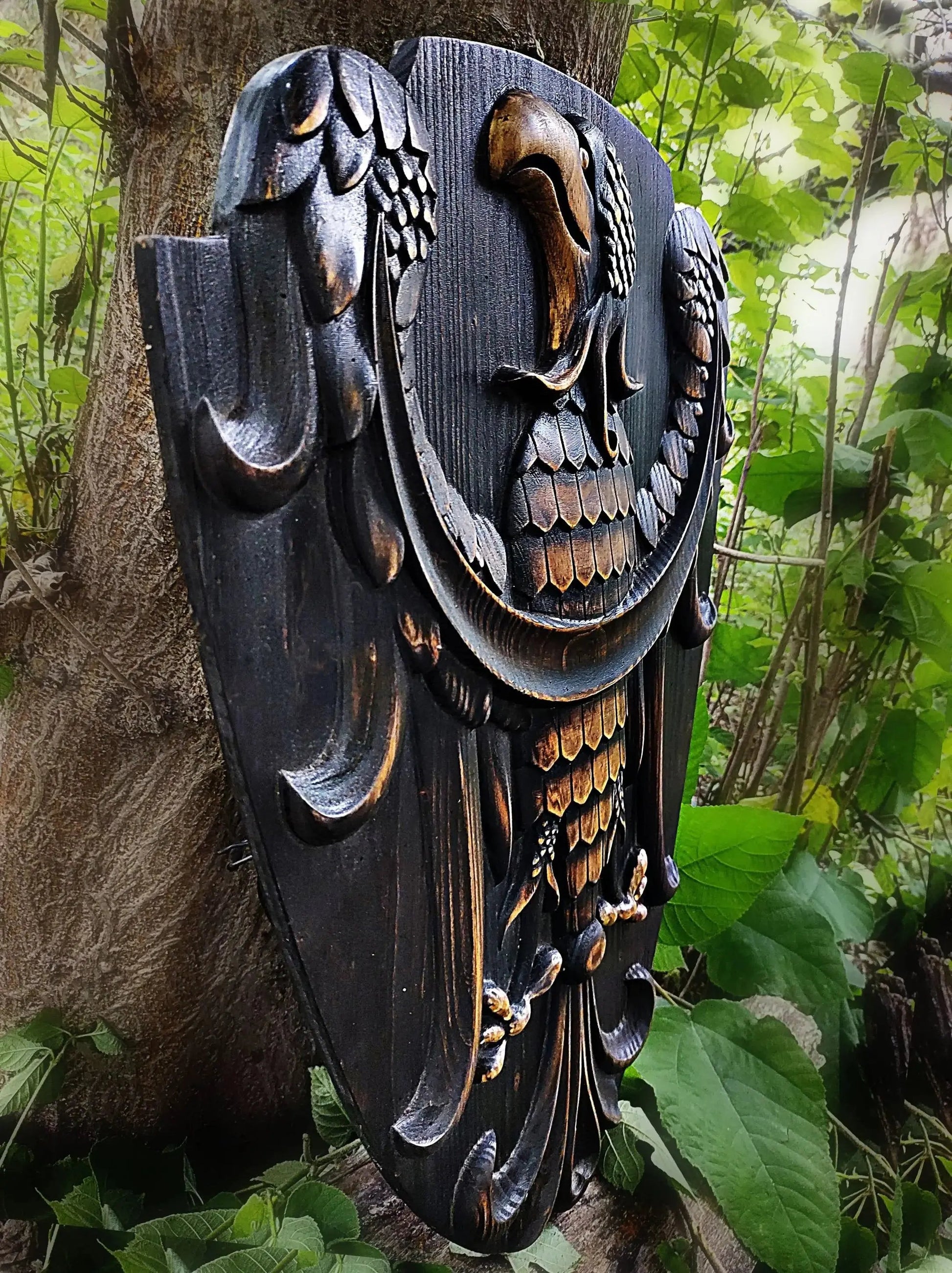 Hand-Forged 36" Viking Battle Axe & Carved Raven Shield Set Viking_Blade_Crafts