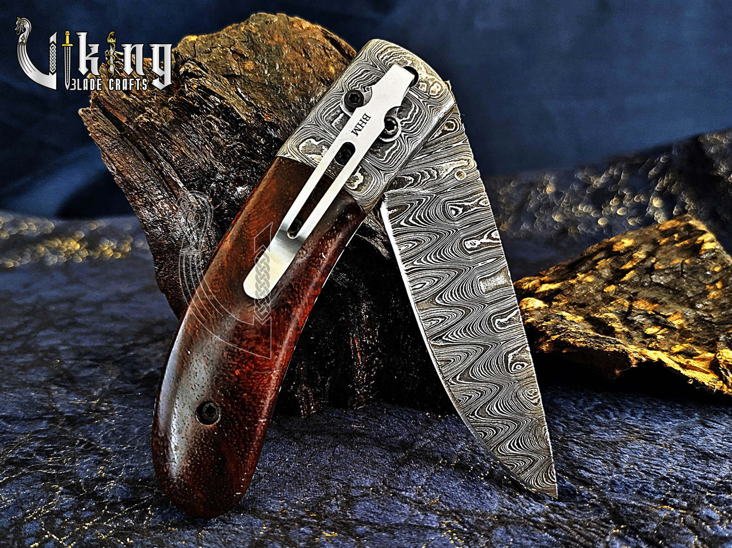Handmade Damascus Steel EDC Folding Pocket Knife with Easy Lock