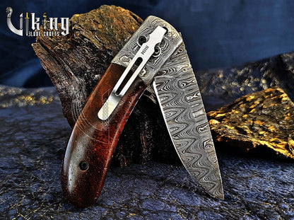 Handmade Damascus Steel EDC Folding Pocket Knife with Easy Lock