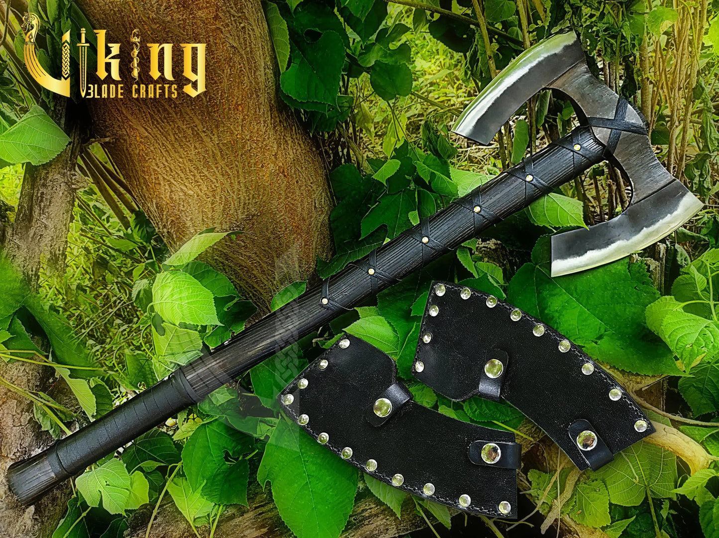 Handmade Double Head 36" Viking Axe & Carved Raven Shield – Norse Battle Set Viking_Blade_Crafts