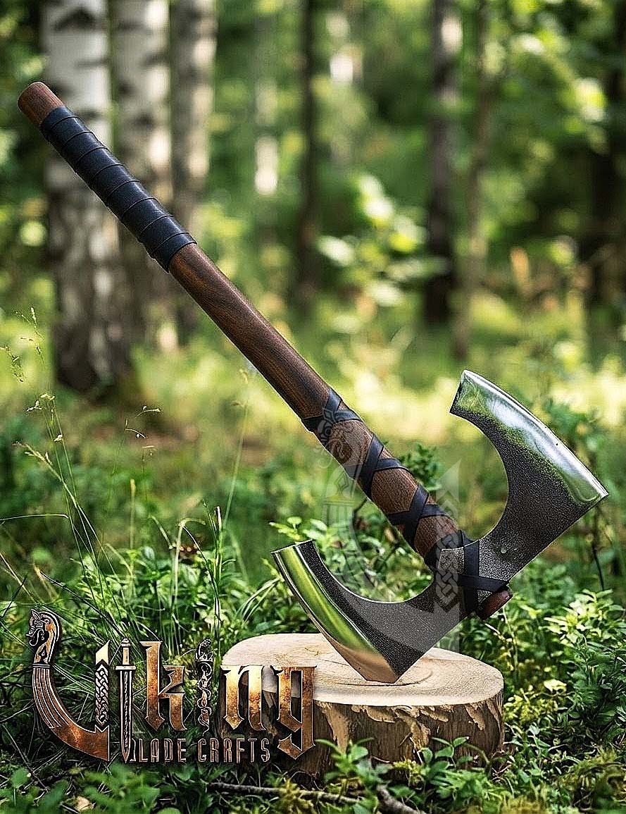 30" Double Bit Viking Battle Axe - Hand Forged Carbon Steel & Leather