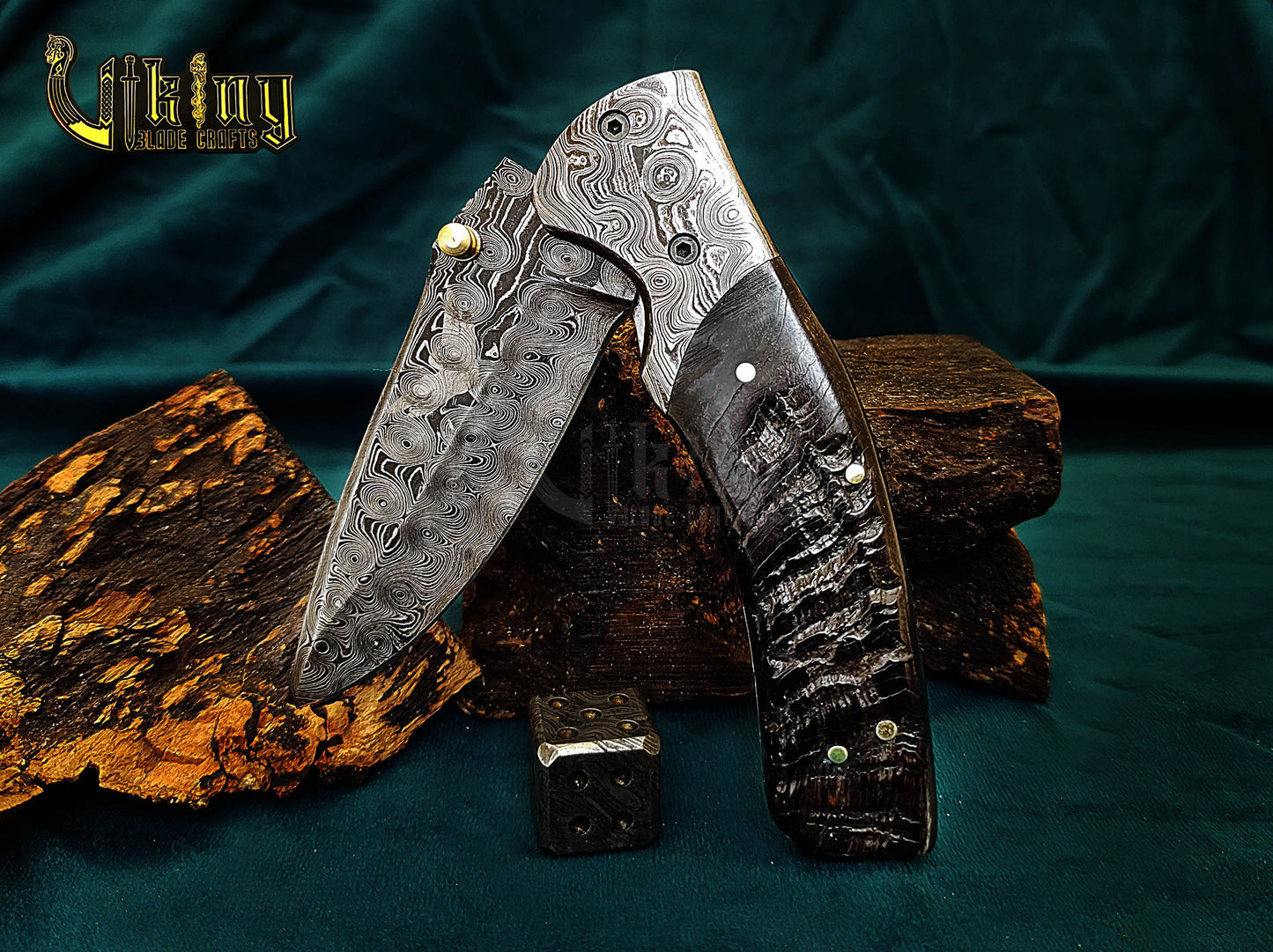 Hand-Forged Damascus Steel Knife | Raindrop Pattern | Ram Horn Handle