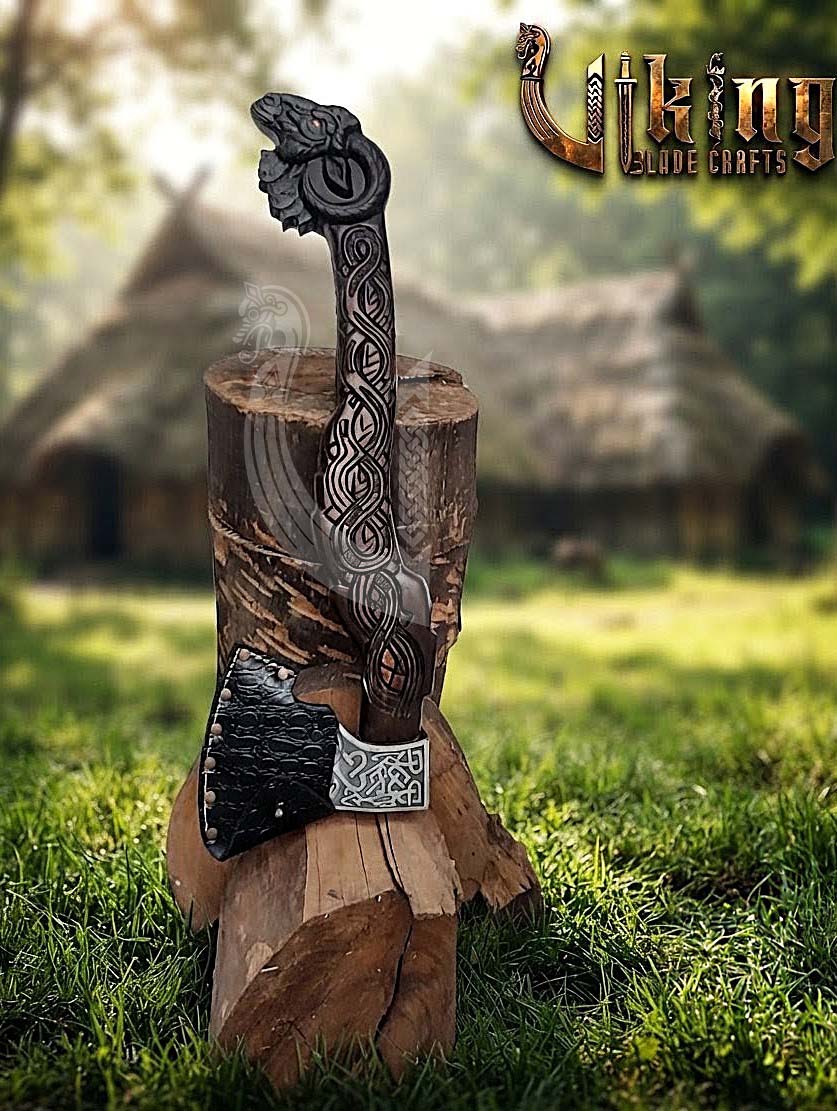 Viking Goat Axe | Hand Carved Geit Handle | Forged Steel