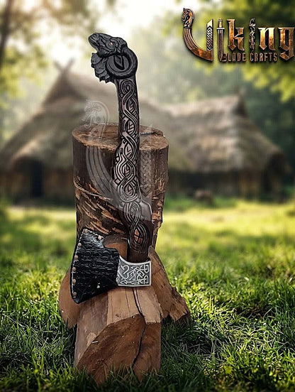 Viking Goat Axe | Hand Carved Geit Handle | Forged Steel