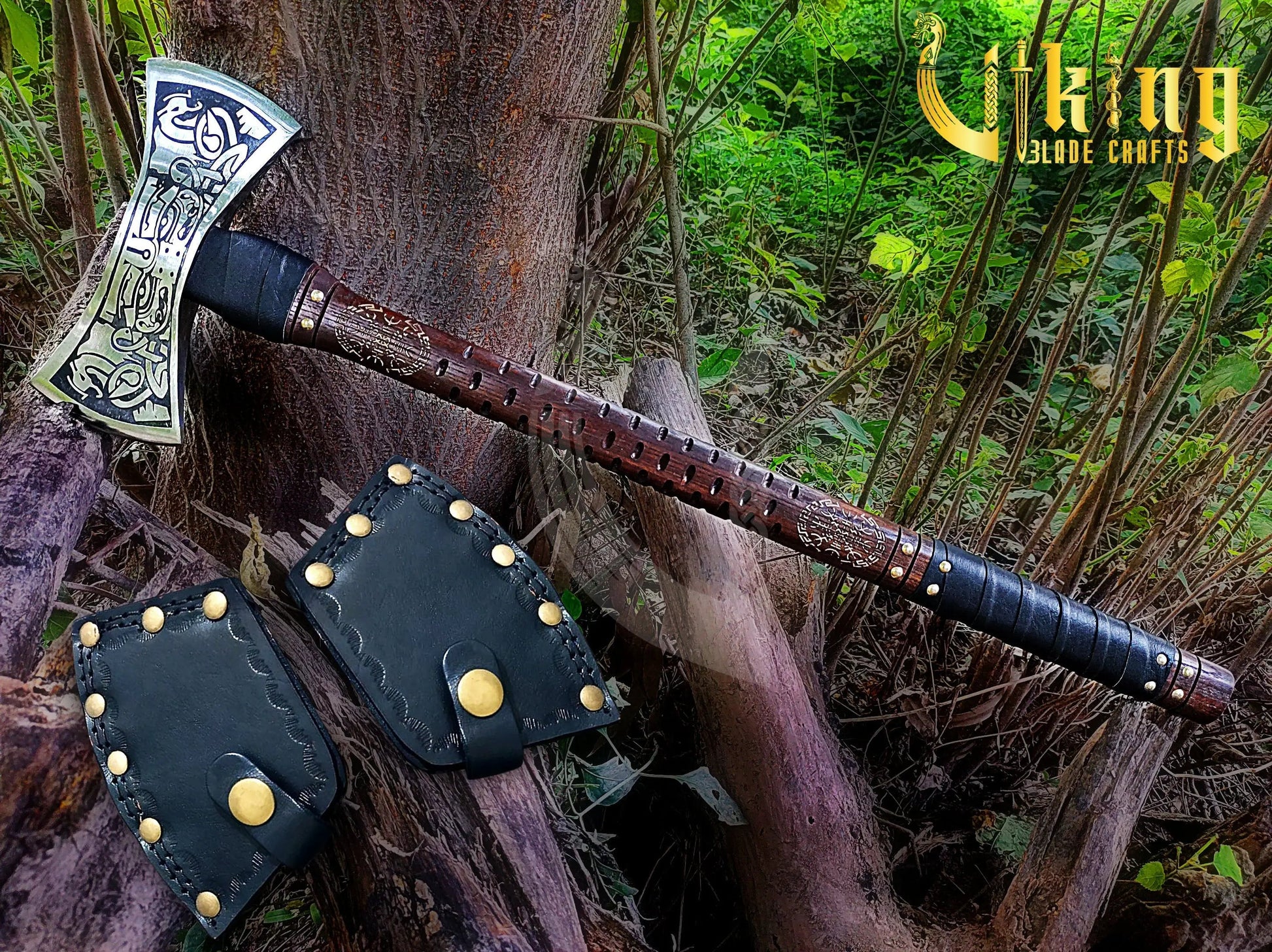 The Helm of Awe 30" Viking Axe & Carved Wooden Shield – Norse Warrior Set Viking_Blade_Crafts