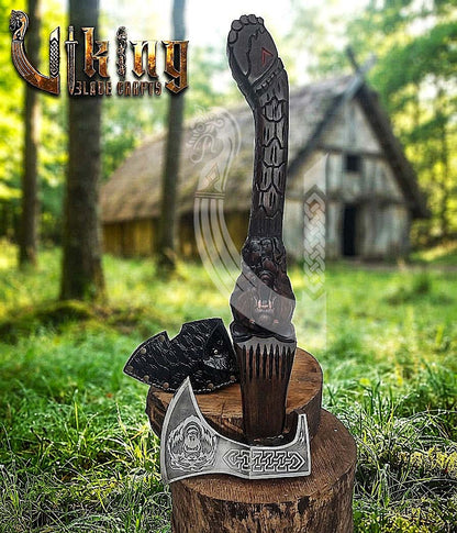 Viking Bear Axe | Hand Carved Handle | Forged Steel | Bjorn