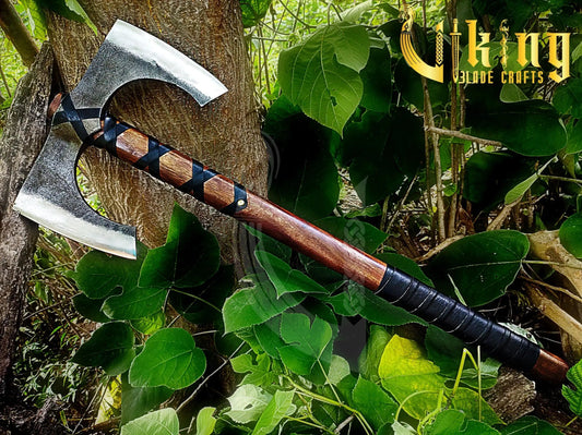 Forged 30" Double Edge Viking Axe with Valknut & Viking Runes Shield Viking_Blade_Crafts