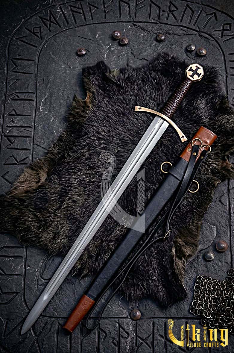 Authentic Handmade Medieval Cross Pattee Sword With Leather Scabbard