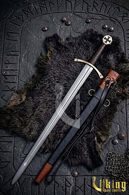 Authentic Handmade Medieval Cross Pattee Sword With Leather Scabbard