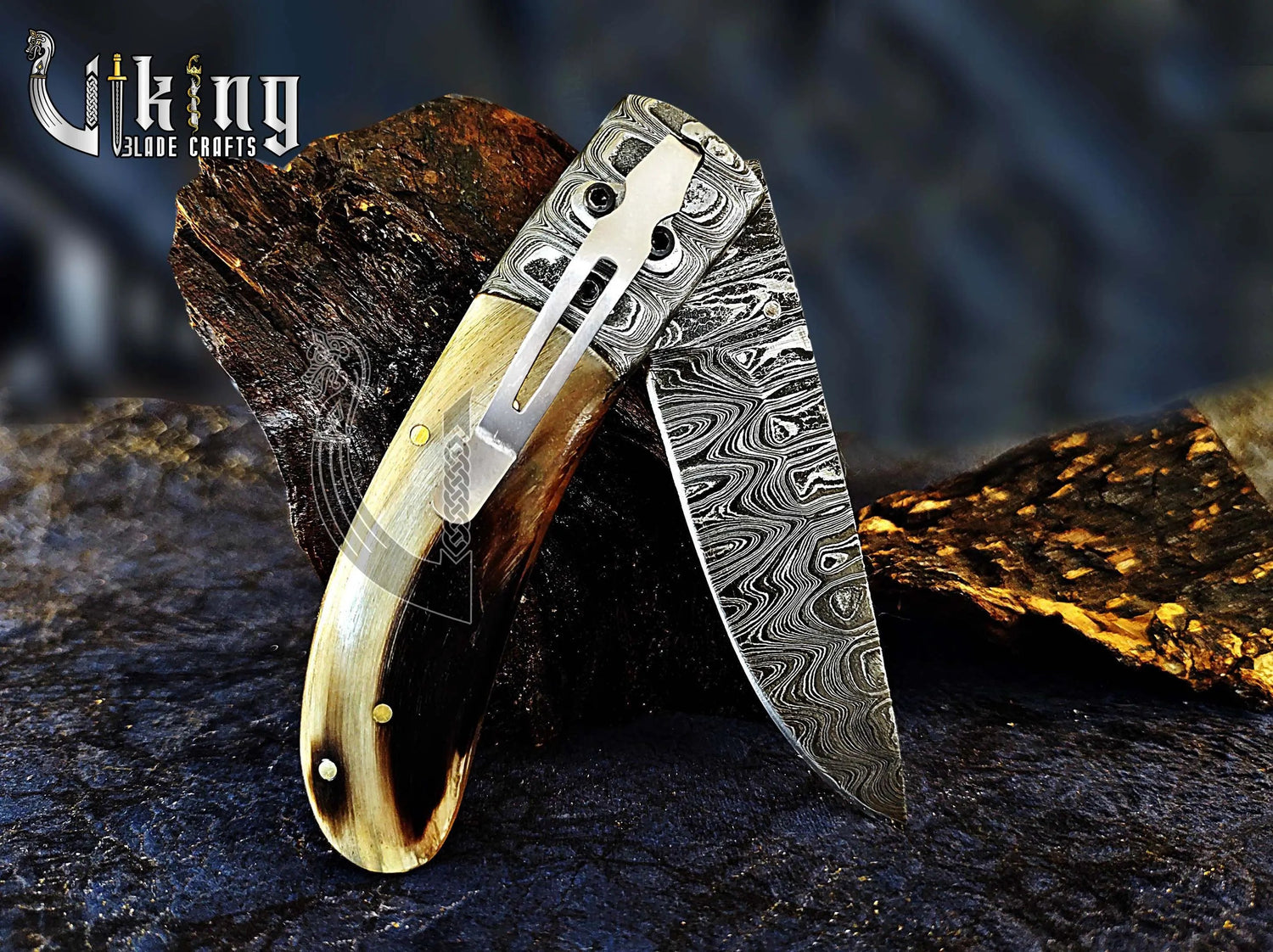 Handmade Gentlemen's Series Damascus Steel Clip Folding Knife Viking_Blade_Crafts