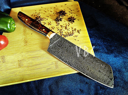 Hand-Forged Damascus Steel Chef Knife with Rosewood Handle & Copper Bolster