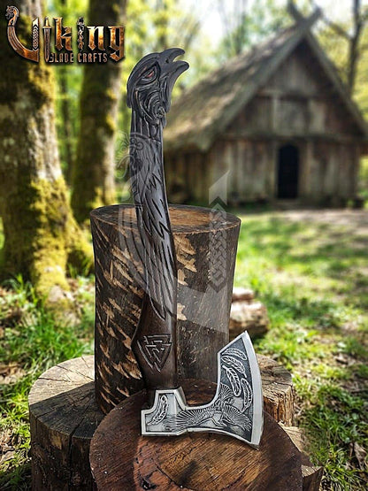 Odin Viking Axe | Raven Valknut Handle | Forged Steel