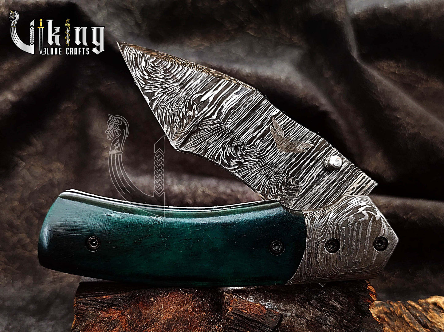 Premium Edition Stained Bone Handle Damascus Steel Folding Pocket Knife