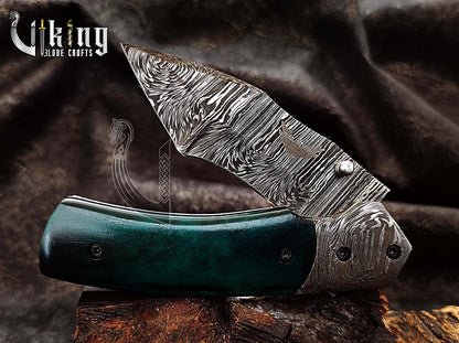 Premium Edition Stained Bone Handle Damascus Steel Folding Pocket Knife