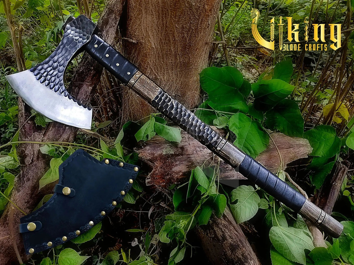 Handmade Vegvisir 36" Long Viking Axe & Carved Raven Shield – Norse Battle Set Viking_Blade_Crafts