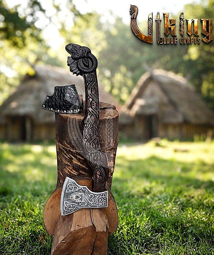 Viking Goat Axe | Hand Carved Geit Handle | Forged Steel