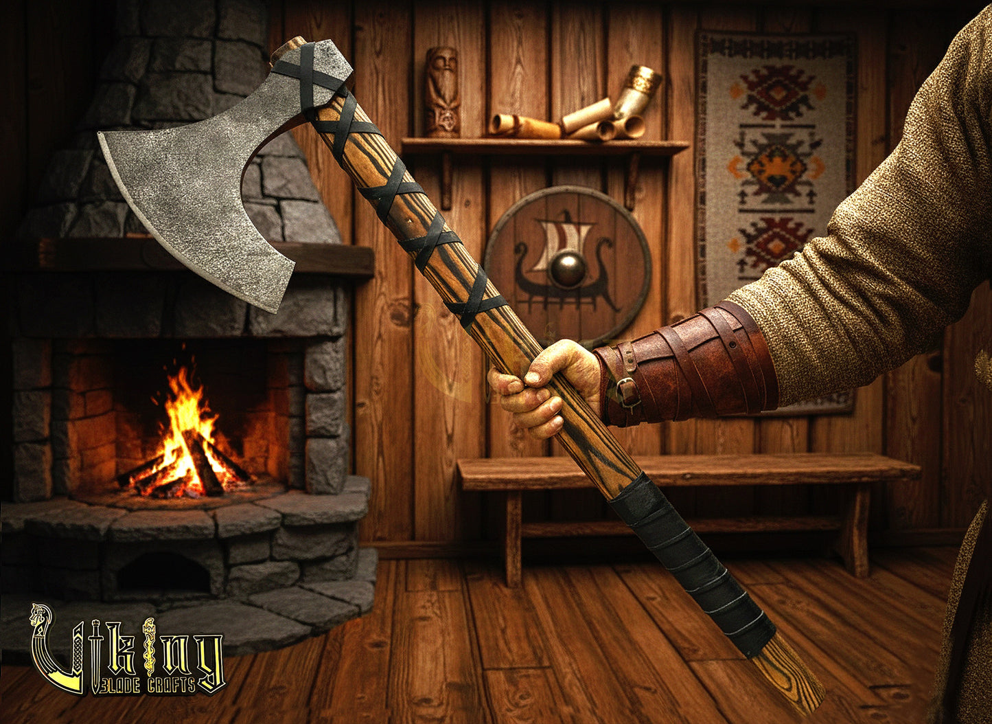 Handmade 36" Long Viking Battle Axe – High Carbon Steel Blade & Wooden Handle