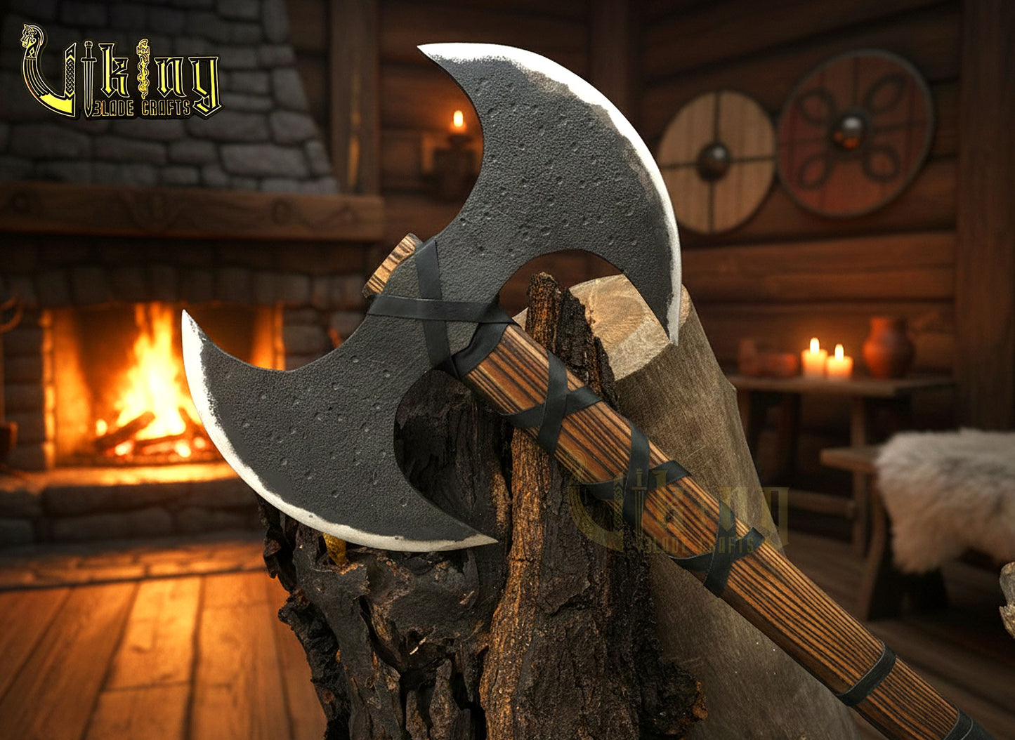 Handmade Viking Warrior Double-Headed 33"Inches Axe & Leather Cover