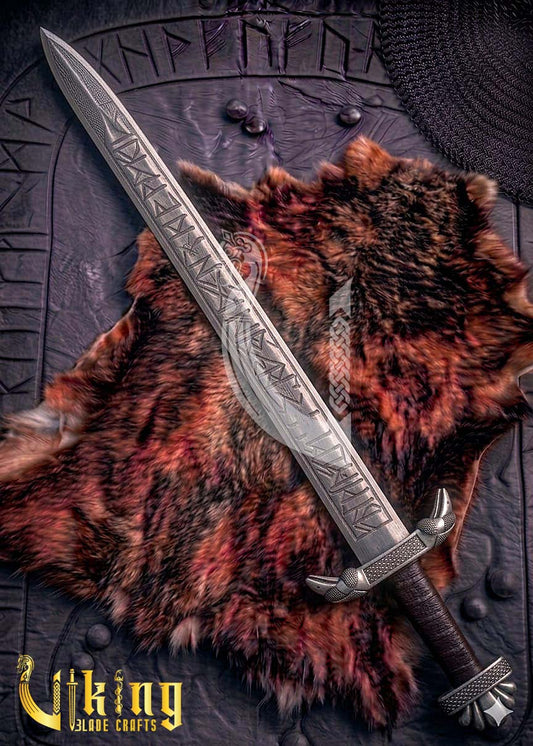 Handmade Viking Raven Hugin Munin Sword Replica Genuine Leather Cover