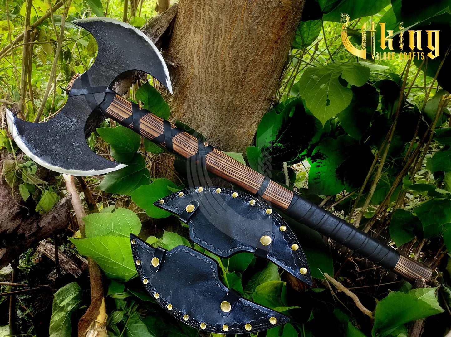 Viking Warrior Set: 33" Double-Headed Axe & Rune-Engraved Valknut Shield Viking_Blade_Crafts