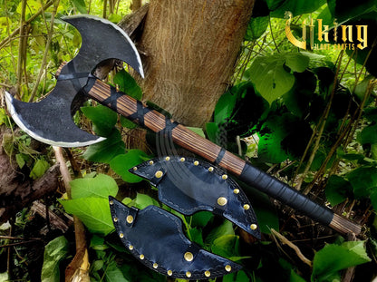Viking Warrior Set: 33" Double-Headed Axe & Rune-Engraved Valknut Shield Viking_Blade_Crafts