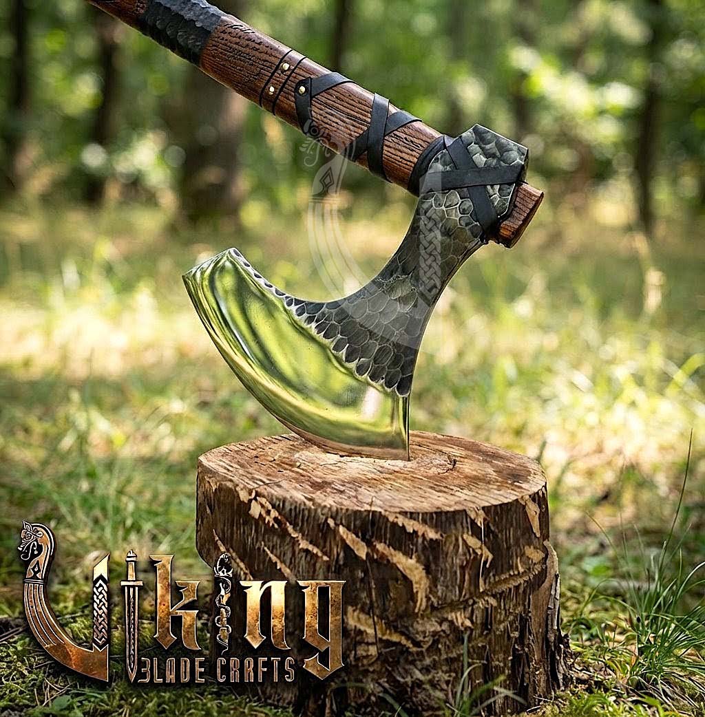 Hand-Forged 36" Viking Battle Axe with Leather Sheath