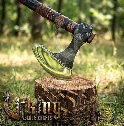 Hand-Forged 36" Viking Battle Axe with Leather Sheath
