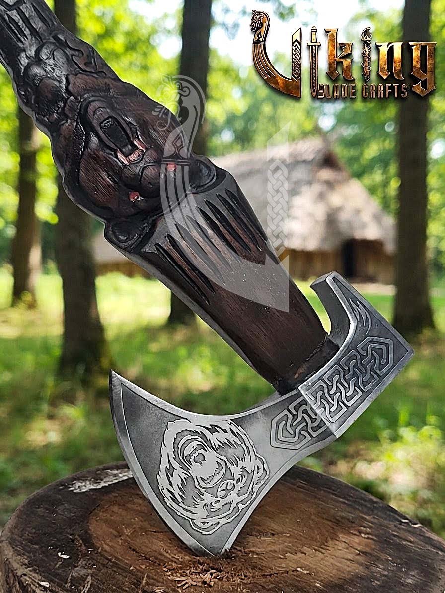 Viking Bear Axe | Hand Carved Handle | Forged Steel | Bjorn
