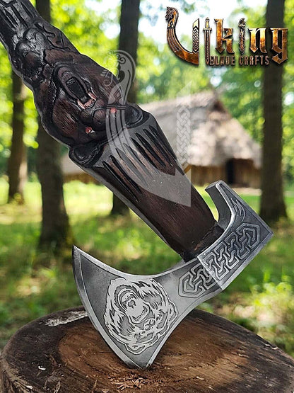 Viking Bear Axe | Hand Carved Handle | Forged Steel | Bjorn