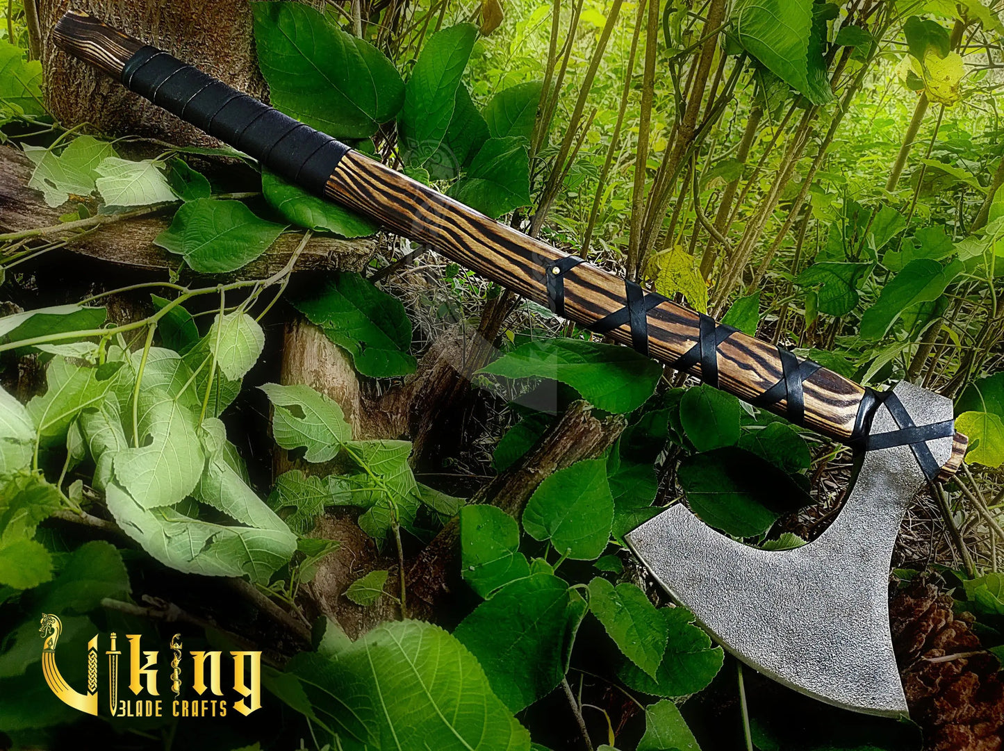 Handmade 36" Long Viking Battle Axe – High Carbon Steel Blade & Carved Raven Shield Viking_Blade_Crafts