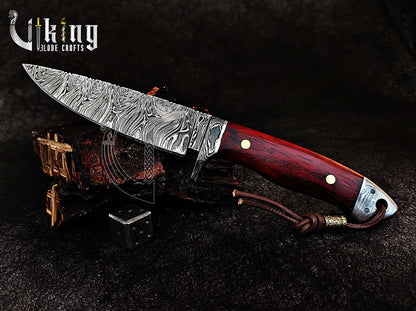 Handmade Damascus Steel Hunting Knife with Bloodwood Handle – Fixed Blade