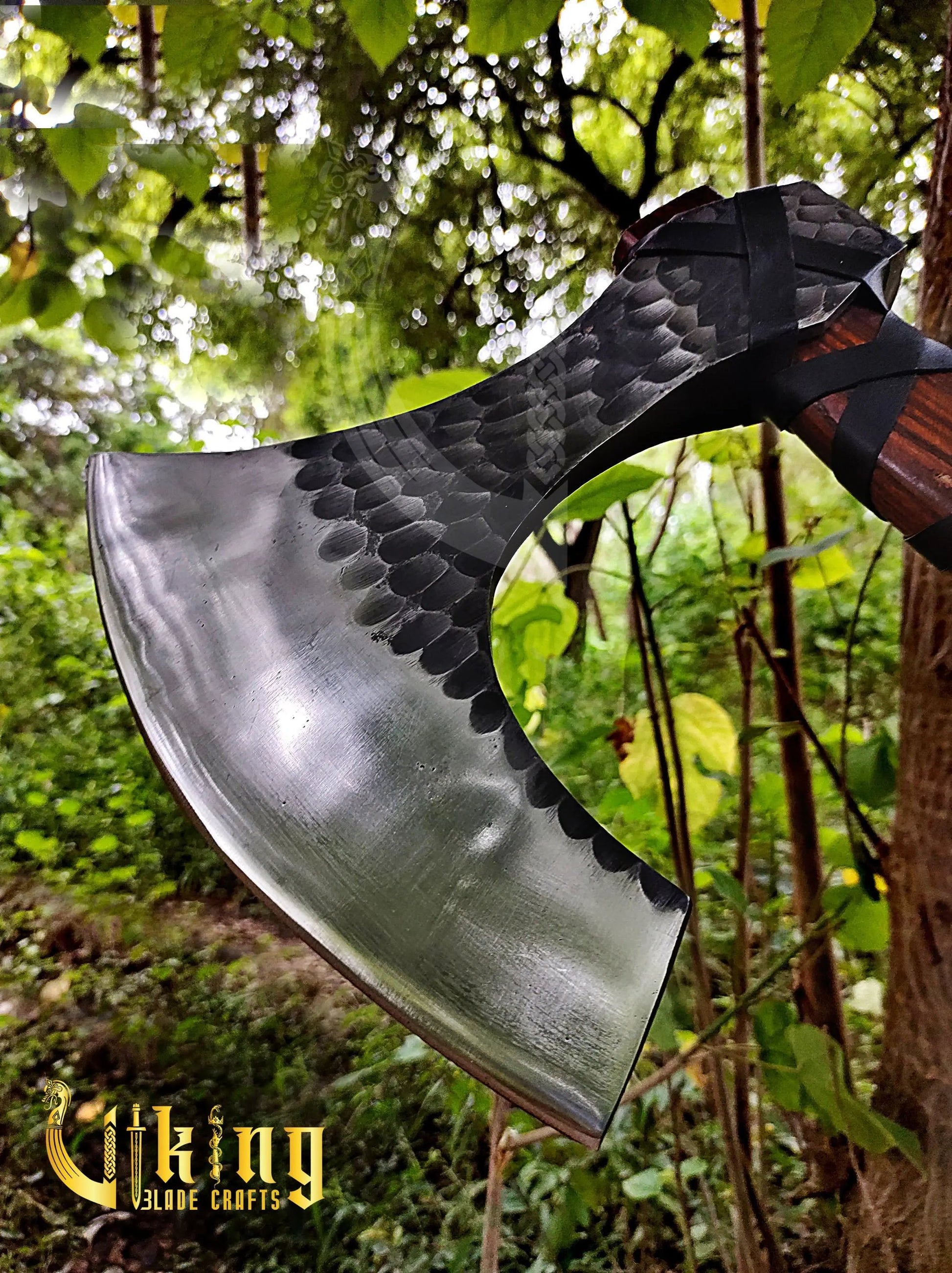 Hand-Forged 36" Viking Battle Axe & Carved Raven Shield Set Viking_Blade_Crafts