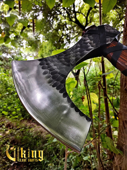 Hand-Forged 36" Viking Battle Axe & Carved Raven Shield Set Viking_Blade_Crafts