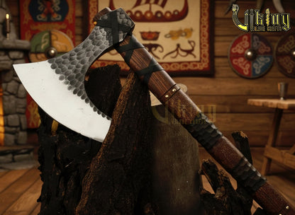 Hand-Forged 36" Viking Battle Axe with Leather Sheath